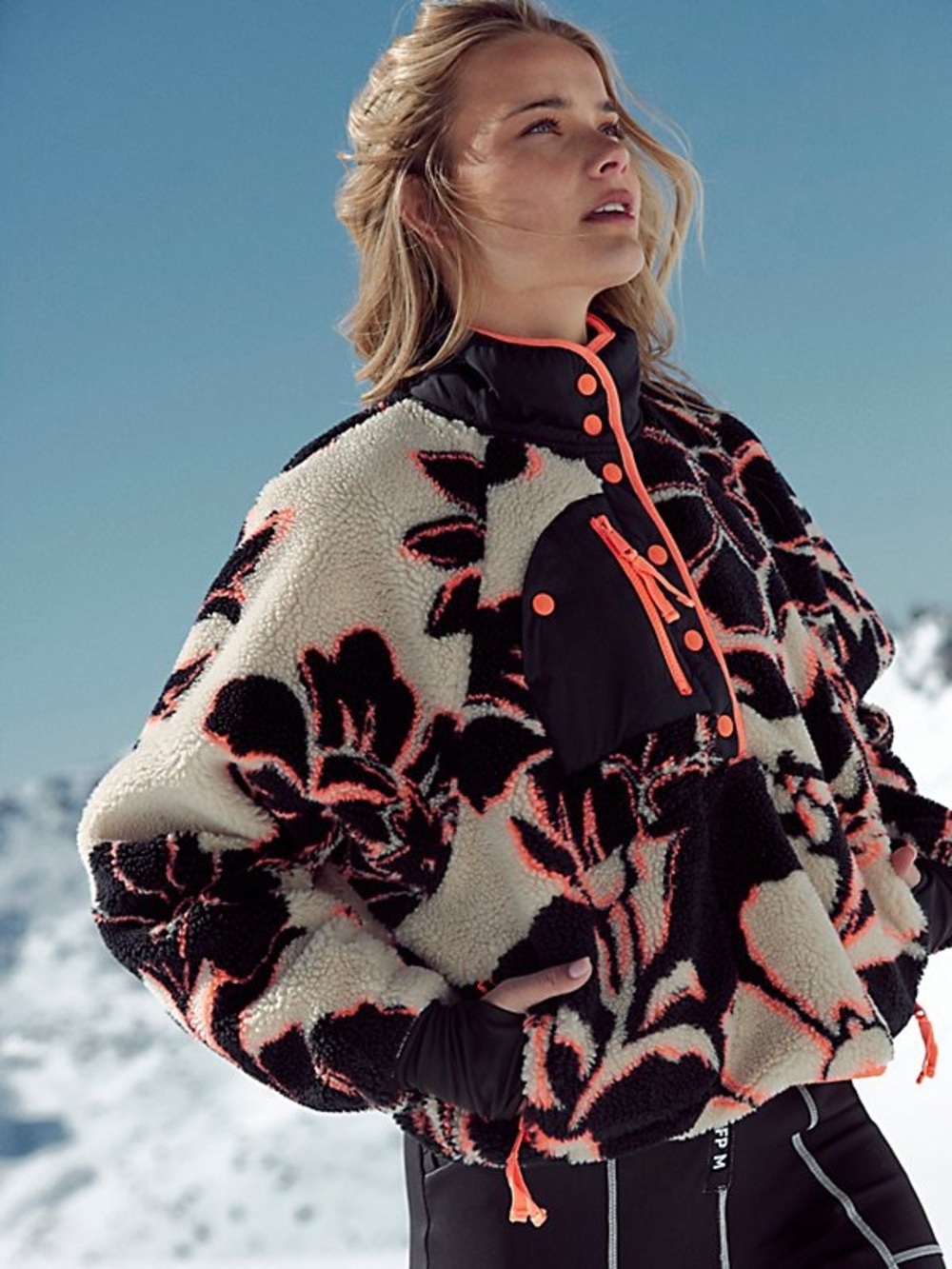 NWOT FREE PEOPLE MOVEMENT Hit The Slopes Printed Fleece Pullover | Magnolia Comb